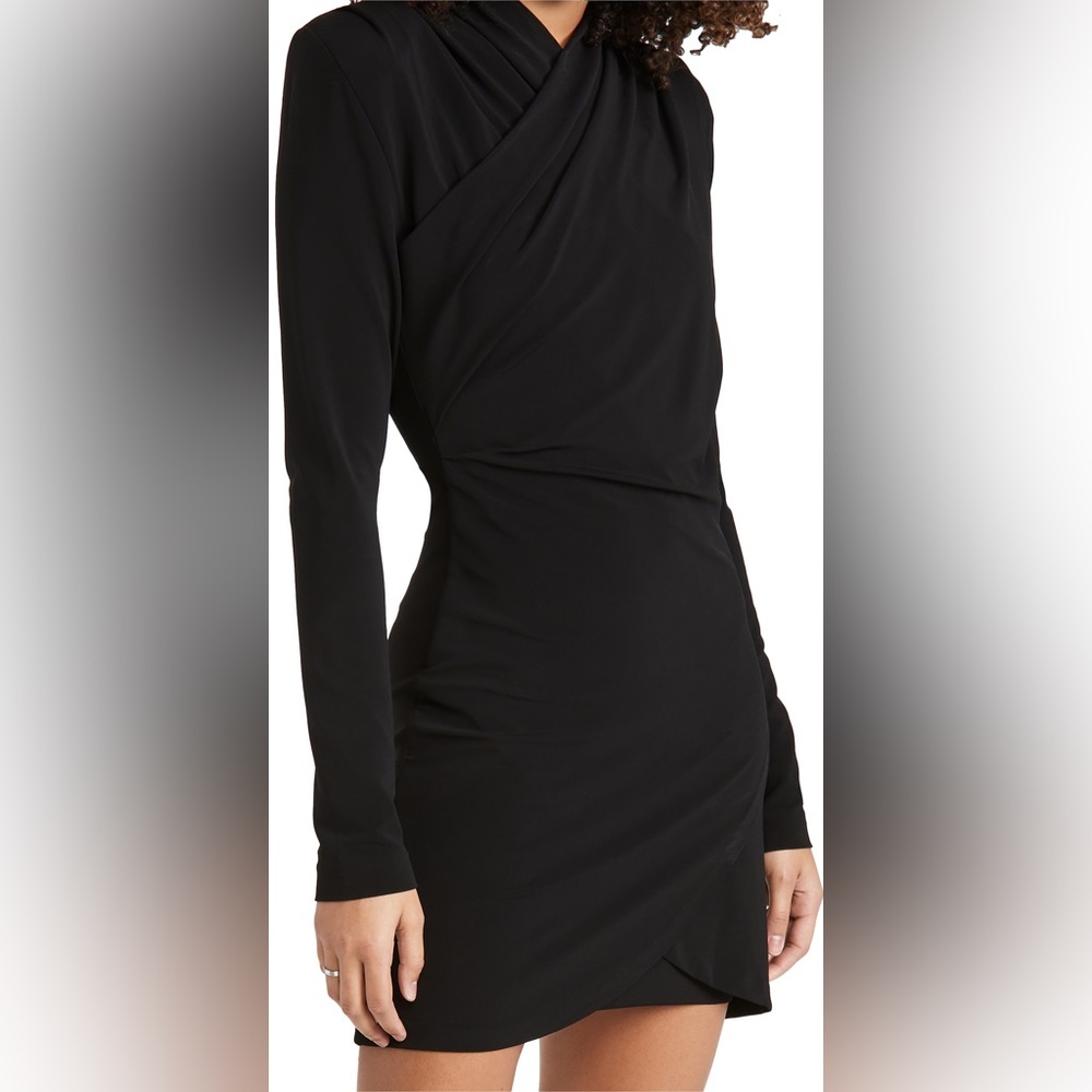Gauge81 Black High Neck Wrap Mini Dress “Tver” Size S